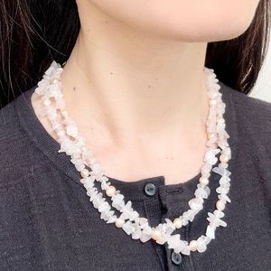 Necklace- pink crystal stone and freshwater pearls